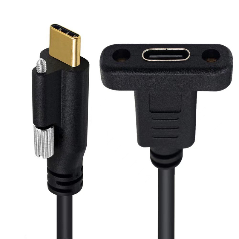 彎頭USB3.1 Type-C公對母 公頭頂端帶單螺絲連接線