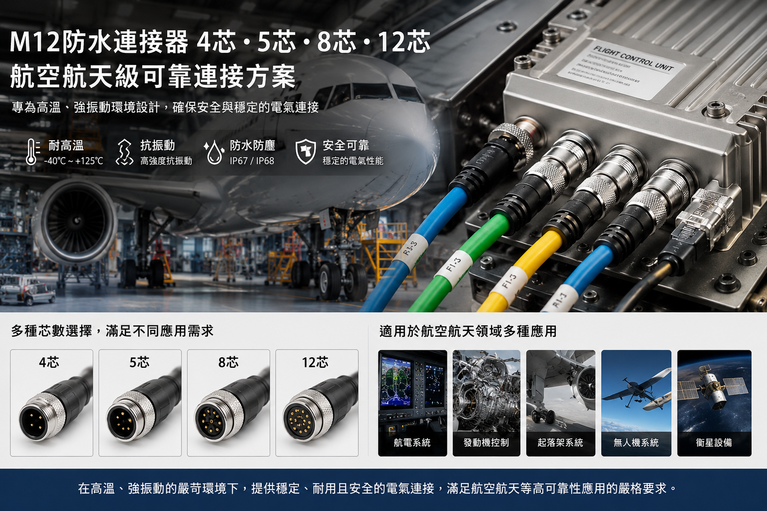 M12航空插頭防水連接器4芯5芯8芯12芯M12防水連接器 12 公釐 4 針公 母面板航空連接器