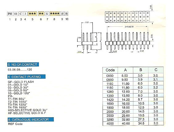 2.54mm PH01C3系列 排母 / 排针