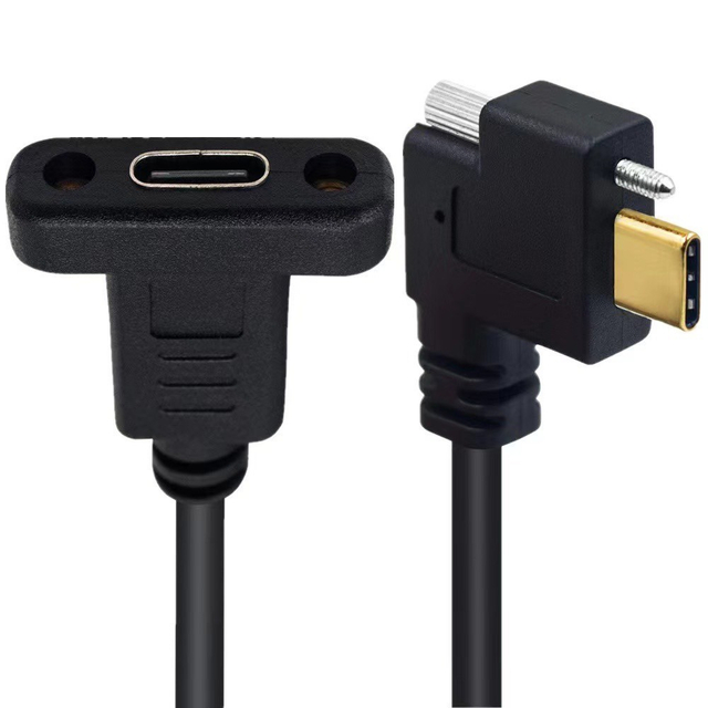 彎頭USB3.1 Type-C公對母 公頭頂端帶單螺絲連接線