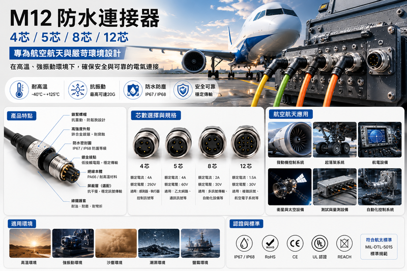 M12航空插頭防水連接器4芯5芯8芯12芯M12防水連接器