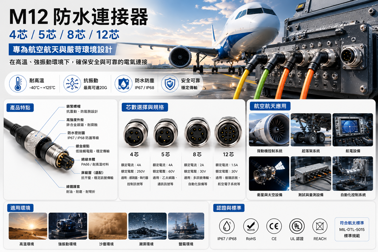 M12航空插頭防水連接器4芯5芯8芯12芯M12防水連接器