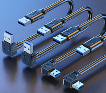 Kabel isolasi ganda USB3.0 melengkung kiri dan kanan USB3.0 Kabel transmisi kecepatan tinggi male-to-male Tipe A