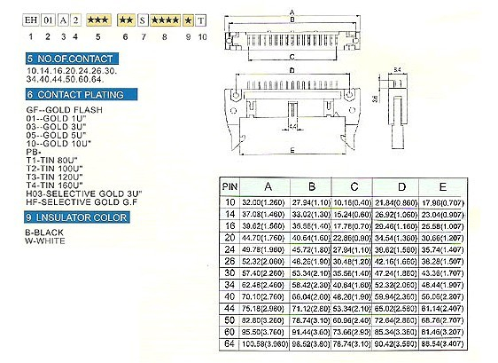 2.54mm EH01A2系列 排针 / 排母
